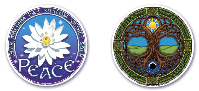 Peace Lotus and Tree of Life Window Stickers by Bryon Allen of Mandala Arts